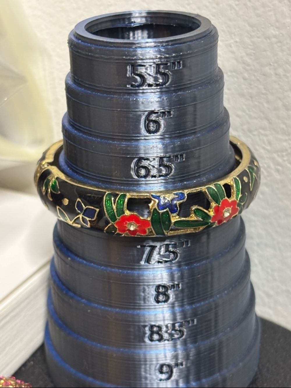 Cloisonné Gold Tone Floral Hinge Vintage Bangle Bracelet - Picture 6 of 6